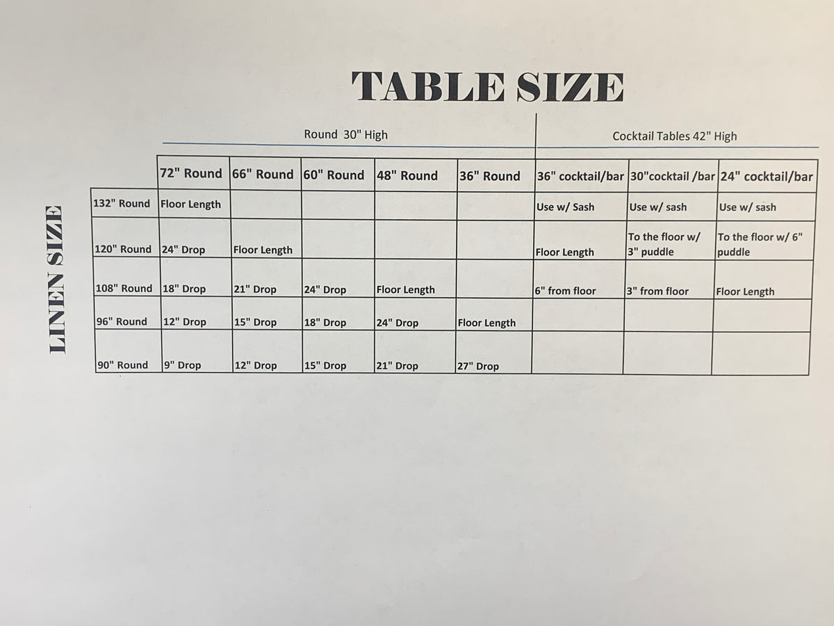 Tablecloth Size Chart Affordable & Luxury Event Rentals