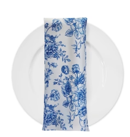 Royal Blue French Toile Polyester Napkins (10 Count)