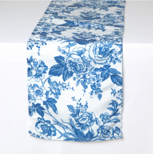 French Toile Table Runner - Blue