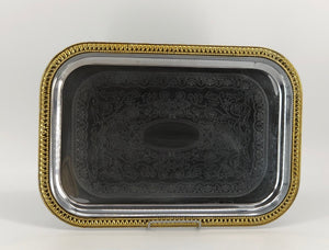 Silver Tray - Rectangular Gold Rope 21"