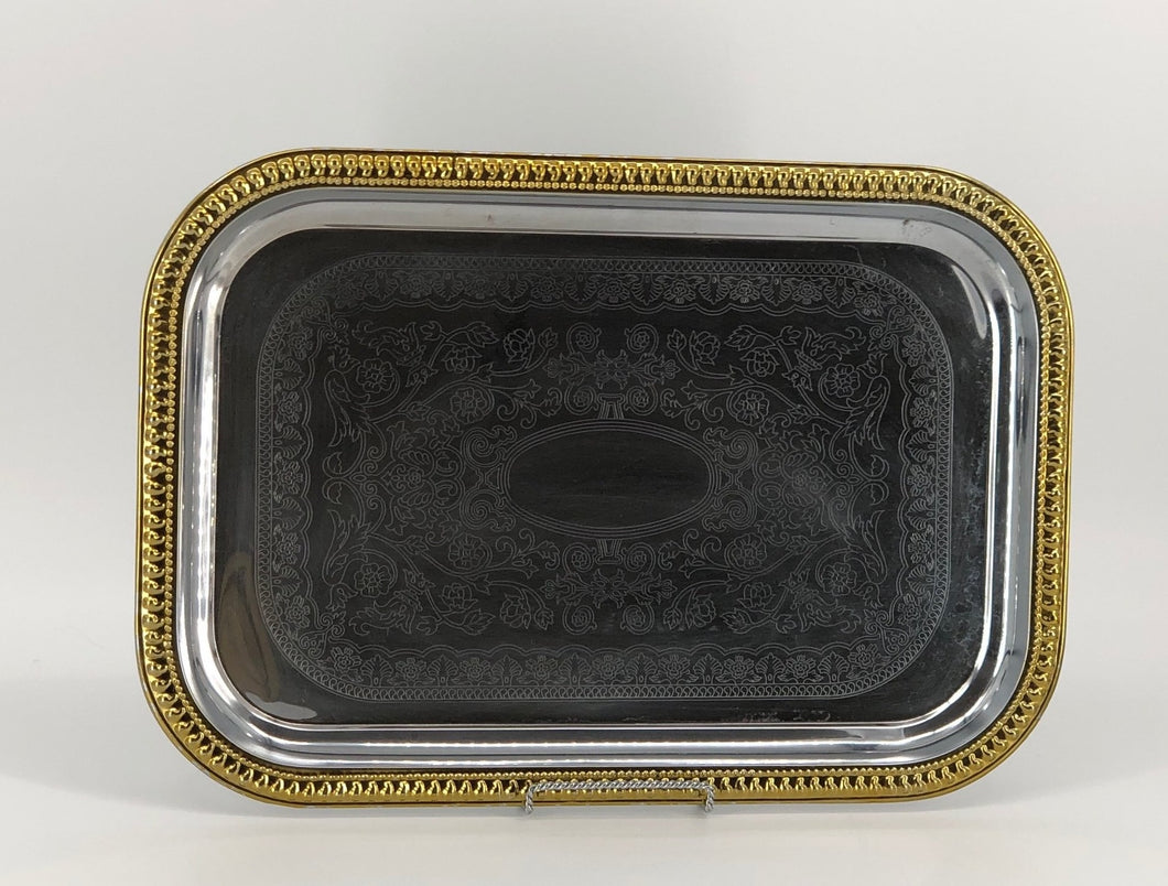 Silver Tray - Rectangular Gold Rope 21