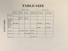 Load image into Gallery viewer, Tablecloth Size Chart
